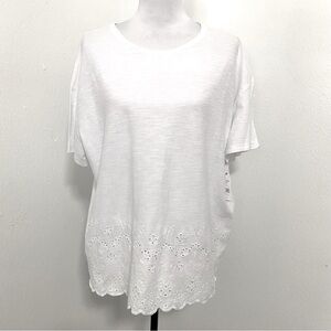 Time and Tru Women's Plus Eyelet T-Shirt White Size XXL (20) Lightweight NWT